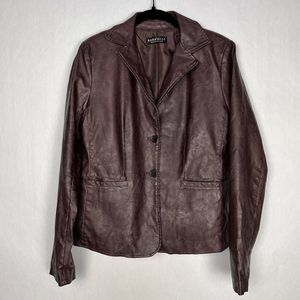 Bagatelle Jacket Womens Small Burgundy Garment Dyed Faux Leather Notch Collar